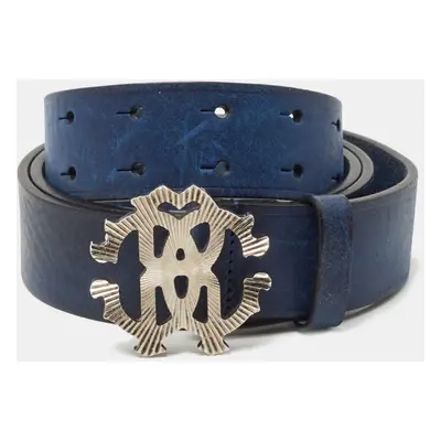 Roberto Cavalli Blue Leather Logo Buckle Belt