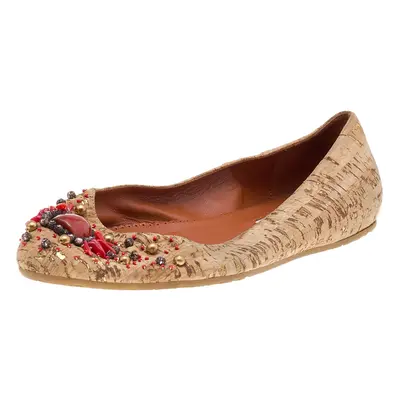 Oscar de la Renta Beige Leather Embellished Flats Size 37.5