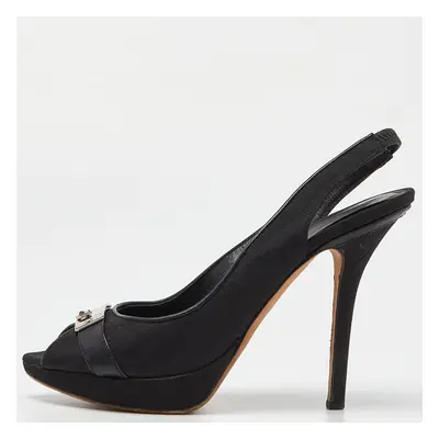 Dior Black Oblique Fabric Peep Toe Platform Slingback Pumps Size