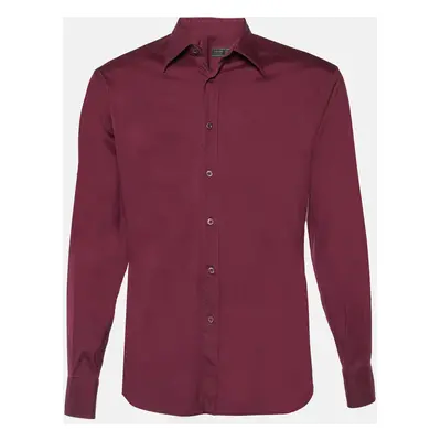 Prada Burgundy Stretch Cotton Long Sleeve Shirt