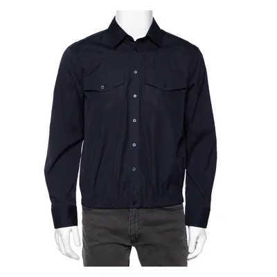 Neil Barrett Navy Blue Cotton Loose Blouson Fit Button Front Shirt