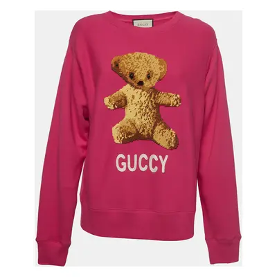 Gucci Pink Cotton Knit Embroidered Teddy Sweatshirt