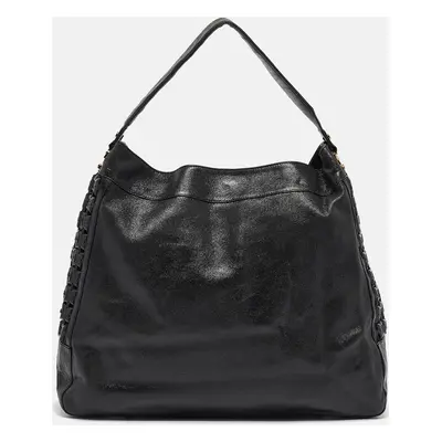 Tory Burch Black Iridescent Leather Logo Detail Hobo