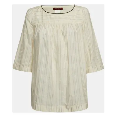 Max Mara Cream Lurex Stripe Cotton Blend Blouse