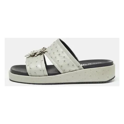 Salvatore Ferragamo Grey Ostrich Lutfi Platform Slides Size 40.5