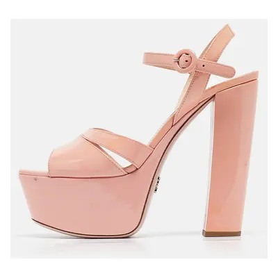 Prada Pink Patent Leather Platform Ankle Strap Sandals Size