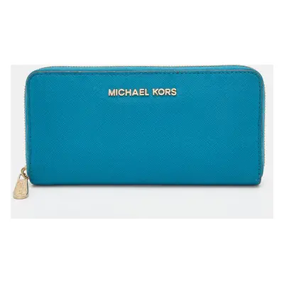 Michael Kors Blue Leather Jet Set Zip Around Wallet