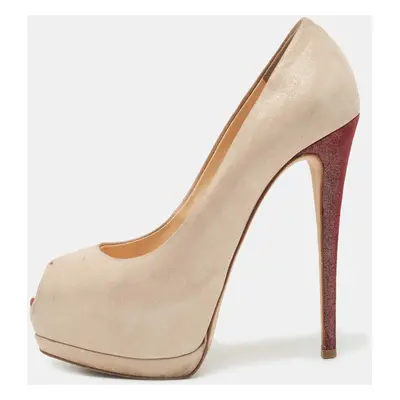 Giuseppe Zanotti Beige Suede Sharon Peep Toe Platform Pumps Size