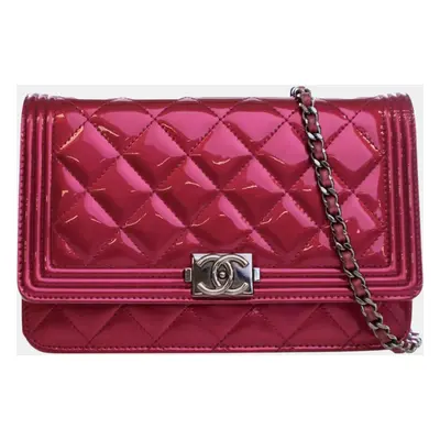 Chanel Pink Patent Boy Wallet on Chain