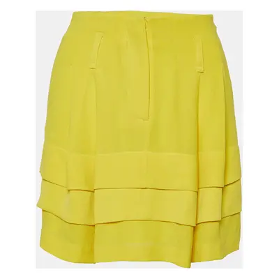 Balenciaga Yellow Silk Tiered Mini Skirt