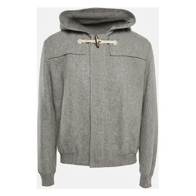 Dior Homme Grey Wool Zip Front Hooded Duffle Jacket