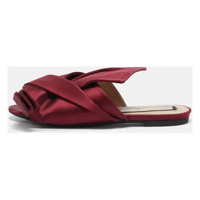 N°21 Burgundy Satin Knot Slide Flat Mules Size