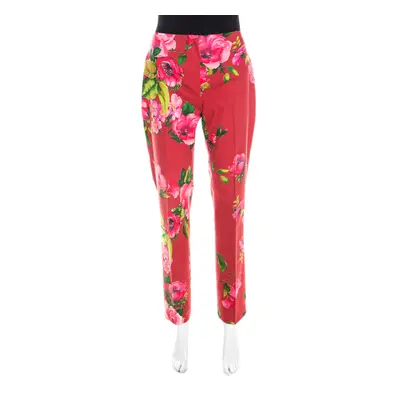 Blumarine Red Floral Print Cotton Straight Fit Trousers