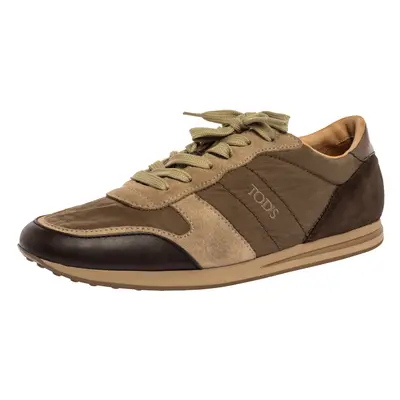 Tod's Brown/Green Nylon, Leather and Suede Low Top Sneakers Size