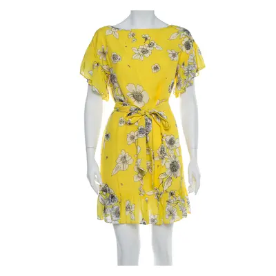 Alice + Olivia Yellow Floral Print Chiffon Ruffled Ellamae Dress