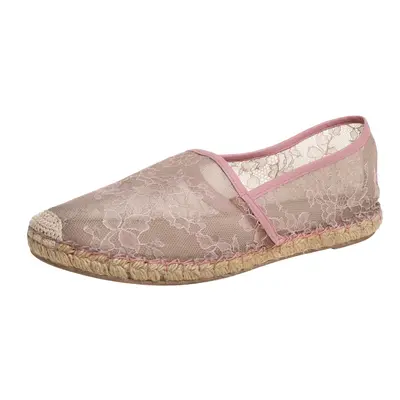 Valentino Beige/Pink Leather And Lace Espadrilles Flats Size