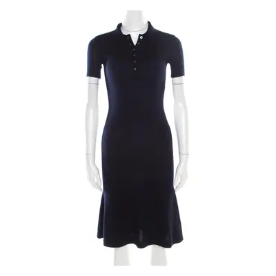 Ralph Lauren Navy Blue Cashmere and Silk Knit Polo Midi Dress