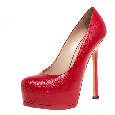 Saint Laurent Paris Red Leather Tribtoo Platform Pumps Size 38.5