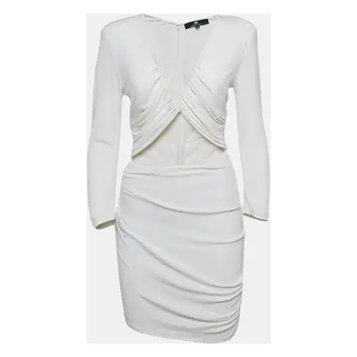 Elisabetta Franchi White Jersey Cut-Out Detail Ruched Mini Dress