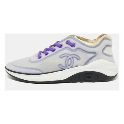 Chanel Purple/White Net And Fabric Lyrca Logo Trainers Sneakers Size