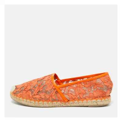 Valentino Orange Lace and Leather Espadrille Flats Size