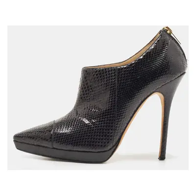 Jimmy Choo Black Python Leather Peep-Toe Ankle Booties Size 38.5