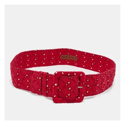 Marni Red/Beige Perforated Fabric Buckle Belt