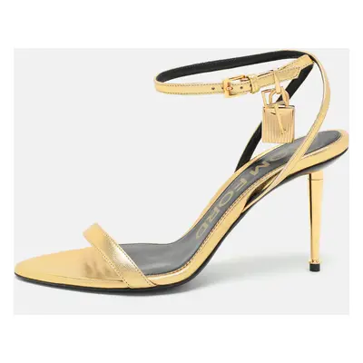 Tom Ford Gold Leather Padlock Ankle Strap Sandals Size 36.5