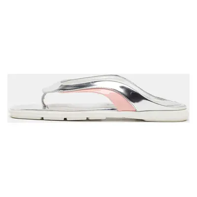 Miu Miu Silver/Pink Leather and Patent Thong Flats Size