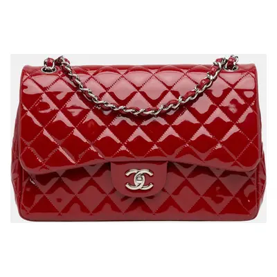 Chanel Red Jumbo Classic Patent Double Flap