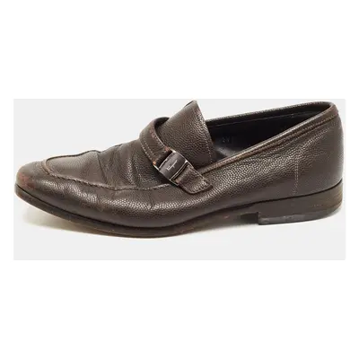 Salvatore Ferragamo Dark Brown Leather Side Buckle Loafers Size 39.5