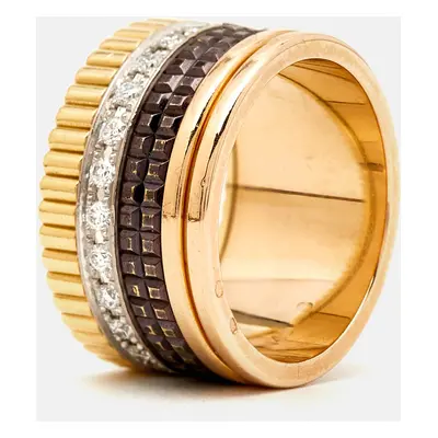 Boucheron Quatre Classique Diamonds PVD 18k Three Tone Gold Ring Size