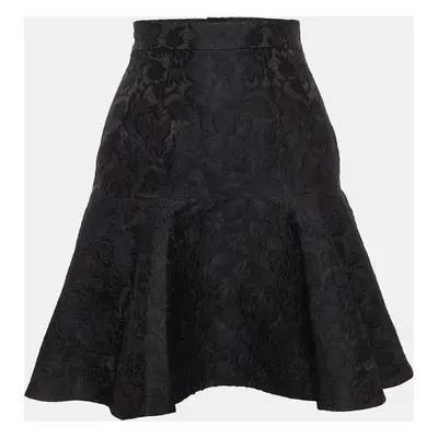 Dolce & Gabbana Black Floral Jacquard Flared Mini Skirt