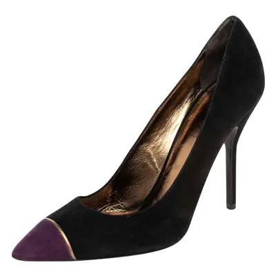 Saint Laurent Paris Black/Purple Suede Pointed Toe Pumps Size