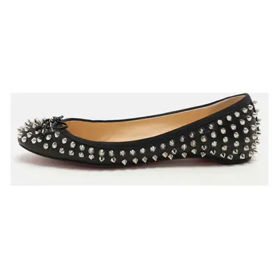 Christian Louboutin Black Leather Sonietta Spikes Bow Ballet Flats 38.5