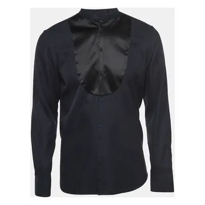 Emporio Armani Navy Blue Satin Full Sleeve Shirt