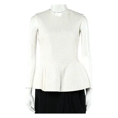 Pierre Balmain Cream Embroidered Cotton Peplum Top