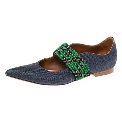 Malone Souliers Navy Blue/Green Canvas and Fabric Martina Luwolt Ballet Flats Size