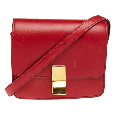 Celine Red Leather Small Classic Box Flap Bag