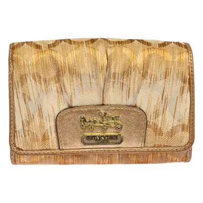 Coach Gold Ombre Signature Op Art Canvas And Leather Compact Wallet