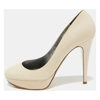 Gina Cream Leather Platform Pumps Size