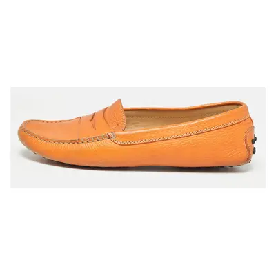 Tod's Orange Leather Penny Slip On Loafers Size