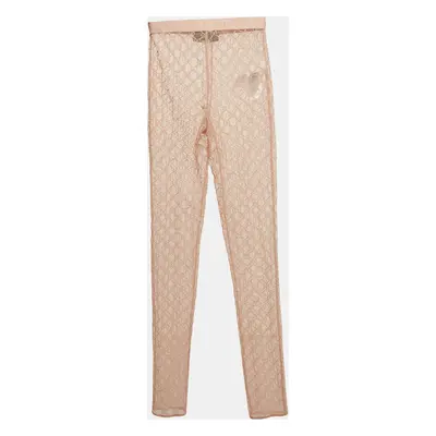 Gucci Beige GG web Embroidered Tulle Sheer Leggings