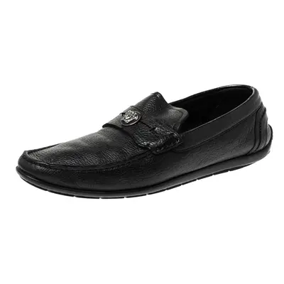 Versace Black Leather Medusa Detail Slip On Loafers Size