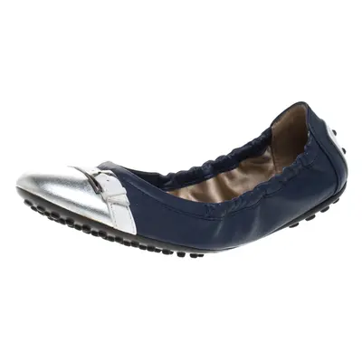 Tod's Blue/Silver Leather Cap Toe Scrunch Ballet Flats Size 36.5