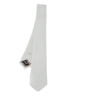 Emporio Armani Ivory Silk Zig Zag Embossed Skinny Tie