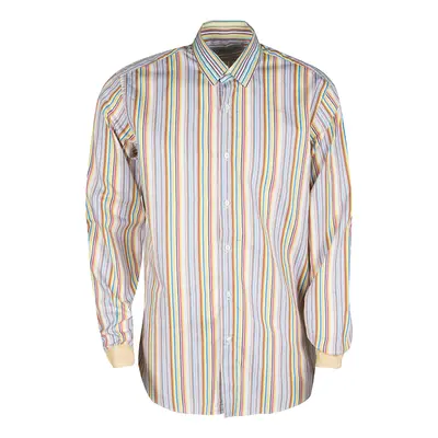 Etro Multicolor Striped Cotton Contrast Cuff Detail Long Sleeve Shirt