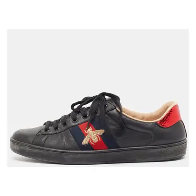 Gucci Black Leather Embroidered Bee Ace Sneakers Size 42.5