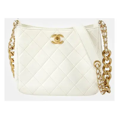 Chanel White Quilted Leather CC Hobo Bag