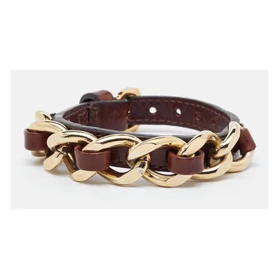 Burberry Brown Leather Chain Detail Wrap Bracelet